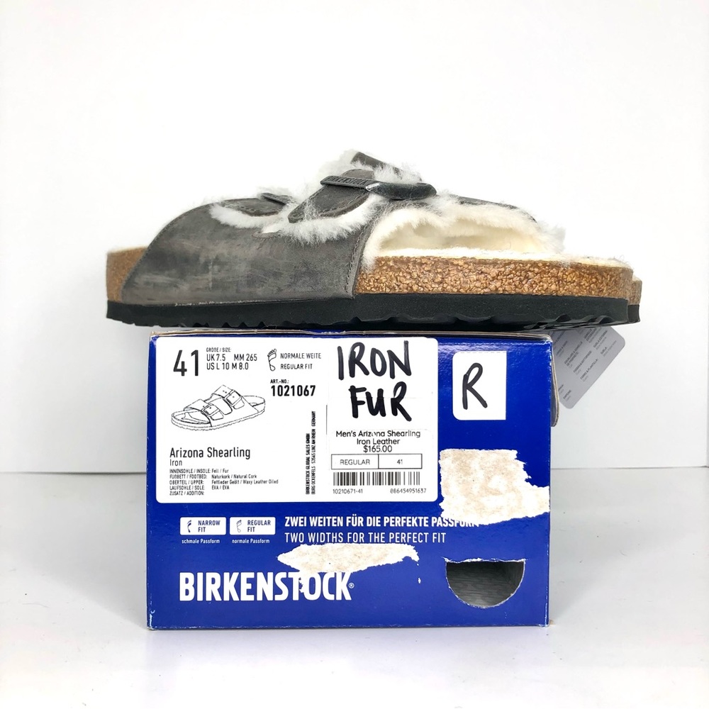NIB Birkenstock Arizona Shearling Iron Leather Fur Lined Sandals Shoes - Picture 9 of 12